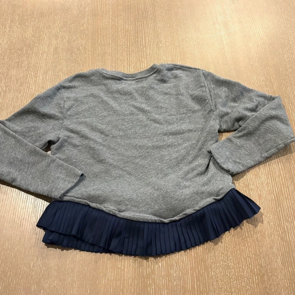 J.Crew Gray French Terry Sweatshirt Women's M Blue Pleated Ruffle Hem Top